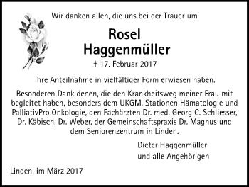 Traueranzeige von Rosel Haggenmüller von Giessener Allgemeine, Alsfelder Allgemeine