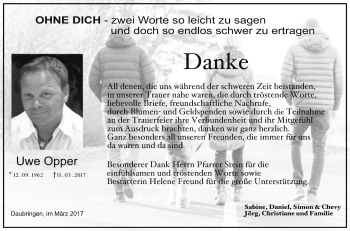 Traueranzeige von Uwe Opper von Giessener Allgemeine, Alsfelder Allgemeine