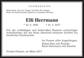 Traueranzeige von Elli Herrmann von Mücker Stimme