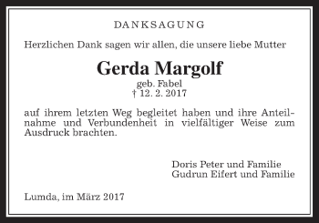 Traueranzeige von Gerda Margolf von Giessener Allgemeine, Alsfelder Allgemeine