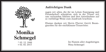 Traueranzeige von Monika Schmegel von Wetterauer Zeitung, Wetterauer Zeitung