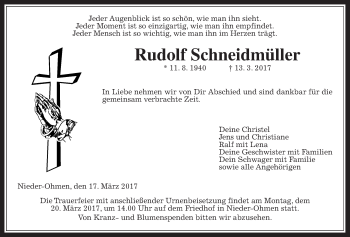 Traueranzeige von Rudolf Schneidmüller von Alsfelder Allgemeine