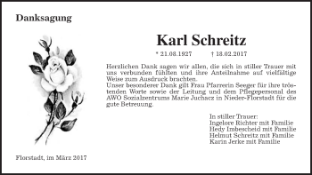 Traueranzeige von Karl Schreitz von Wetterauer Zeitung, Wetterauer Zeitung