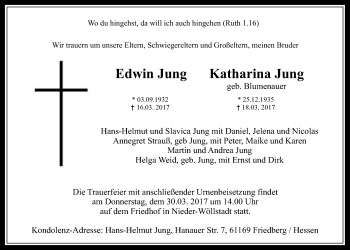 Traueranzeige von Edwin  Jung von Wetterauer Zeitung, Wetterauer Zeitung