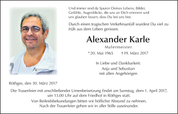 Traueranzeige von Alexander Karle von Giessener Allgemeine, Alsfelder Allgemeine