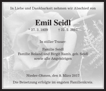 Traueranzeige von Emil Seidl von Mücker Stimme