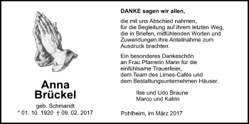 Traueranzeige von Anna Brückel von Pohlheimer Nachrichten