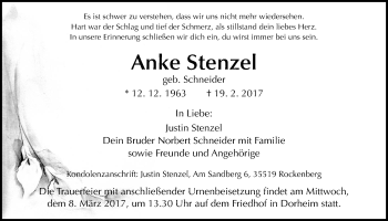 Traueranzeige von Anke Stenzel von Wetterauer Zeitung, Wetterauer Zeitung