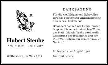 Traueranzeige von Hubert Steube von Wetterauer Zeitung, Wetterauer Zeitung