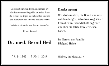Traueranzeige von Bernd Heil von Giessener Allgemeine, Alsfelder Allgemeine