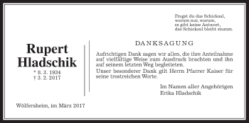 Traueranzeige von Rupert Hladschik von Wetterauer Zeitung, Wetterauer Zeitung
