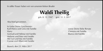 Traueranzeige von Waldi Theilig von Giessener Allgemeine, Alsfelder Allgemeine
