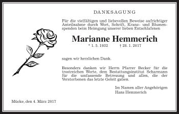 Traueranzeige von Marianne Hemmerich von Giessener Allgemeine, Alsfelder Allgemeine