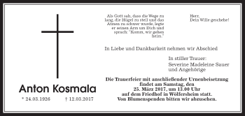Traueranzeige von Anton Kosmala von Wetterauer Zeitung, Wetterauer Zeitung
