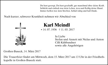 Traueranzeige von Karl Meindl von Giessener Allgemeine, Alsfelder Allgemeine