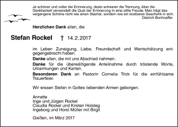 Traueranzeige von Stefan Rockel von Giessener Allgemeine, Alsfelder Allgemeine
