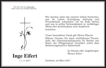 Traueranzeige von Inge Eifert von Wetterauer Zeitung, Wetterauer Zeitung