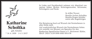 Traueranzeige von Katharine Scholtka von Wetterauer Zeitung, Wetterauer Zeitung
