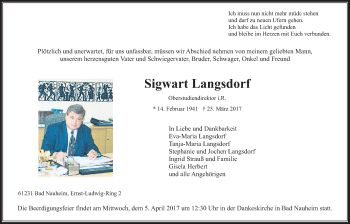 Traueranzeige von Sigwart Langsdorf von Wetterauer Zeitung, Wetterauer Zeitung