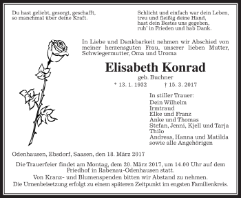 Traueranzeige von Elisabeth Konrad von Giessener Allgemeine, Alsfelder Allgemeine