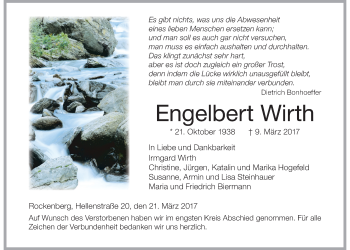 Traueranzeige von Engelberth Wirth von Wetterauer Zeitung, Wetterauer Zeitung