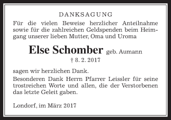 Traueranzeige von Else Schomber von Rabenauer Zeitung