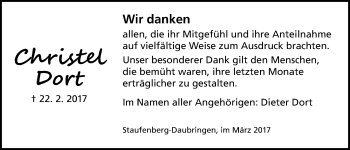 Traueranzeige von Christel Dort von Giessener Allgemeine, Alsfelder Allgemeine
