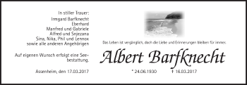 Traueranzeige von Albert Barfknecht von Wetterauer Zeitung, Wetterauer Zeitung