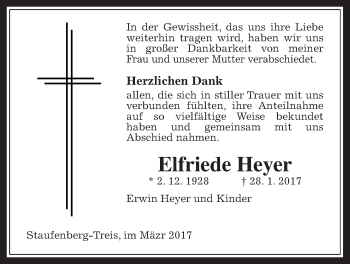Traueranzeige von Elfriede Heyer von Giessener Allgemeine, Alsfelder Allgemeine