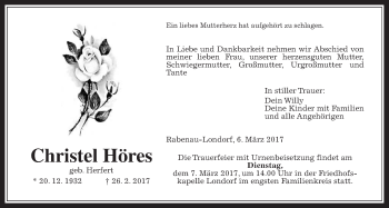 Traueranzeige von Christel Höres von Giessener Allgemeine, Alsfelder Allgemeine