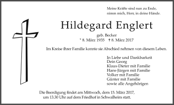 Traueranzeige von Hildegard Englert von Wetterauer Zeitung, Wetterauer Zeitung