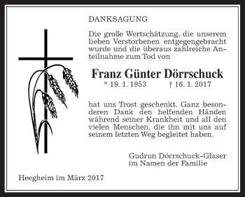 Traueranzeige von Günter Dörrschuck von Giessener Allgemeine, Alsfelder Allgemeine, Wetterauer Zeitung, Wetterauer Zeitung