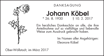 Traueranzeige von Johann Köbel von Wetterauer Zeitung, Wetterauer Zeitung