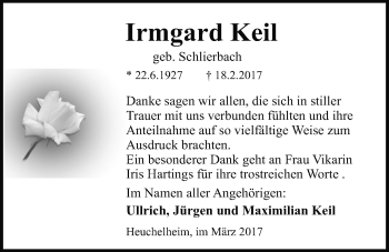 Traueranzeige von Irmgard Keil von Giessener Allgemeine, Alsfelder Allgemeine