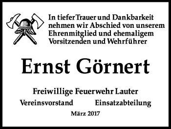 Traueranzeige von Ernst Görnert von Giessener Allgemeine, Alsfelder Allgemeine