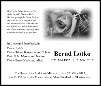 Traueranzeige von Bernd Lotko von Wetterauer Zeitung
