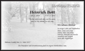Traueranzeige von Heinrich Bott von Giessener Allgemeine, Alsfelder Allgemeine