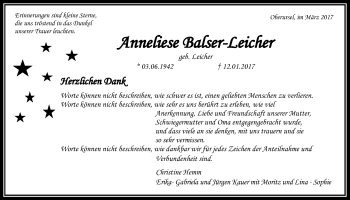 Traueranzeige von Anneliese Balser-Leicher von Giessener Allgemeine, Alsfelder Allgemeine