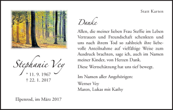 Traueranzeige von Stephanie Vey von Giessener Allgemeine, Alsfelder Allgemeine