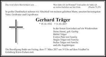 Traueranzeige von Gerhard Träger von Giessener Allgemeine, Alsfelder Allgemeine