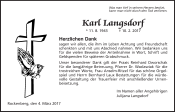 Traueranzeige von Karl Langsdorf von Wetterauer Zeitung, Wetterauer Zeitung