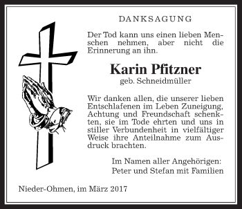Traueranzeige von Karin Pfitzner von Mücker Stimme