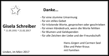 Traueranzeige von Gisela Schreiber von Giessener Allgemeine, Alsfelder Allgemeine