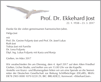 Traueranzeige von Ekkehard Jost von Giessener Allgemeine, Alsfelder Allgemeine