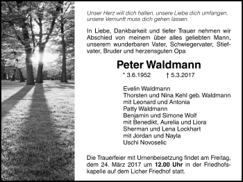 Traueranzeige von Peter Waldmann von Licher Wochenblatt, Licher Wochenblatt, Licher Wochenblatt