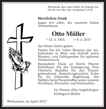 Traueranzeige von Otto Müller von Mücker Stimme