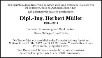 Traueranzeige von Herbert Müller von Giessener Allgemeine, Alsfelder Allgemeine