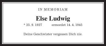 Traueranzeige von Else Ludwig von Giessener Allgemeine, Alsfelder Allgemeine