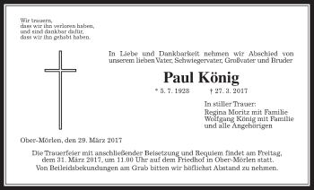 Traueranzeige von Paul König von Wetterauer Zeitung, Wetterauer Zeitung