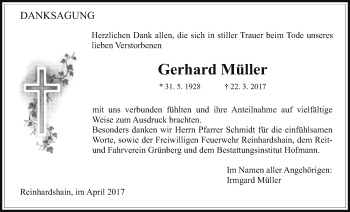 Traueranzeige von Gerhard Müller von Giessener Allgemeine, Alsfelder Allgemeine